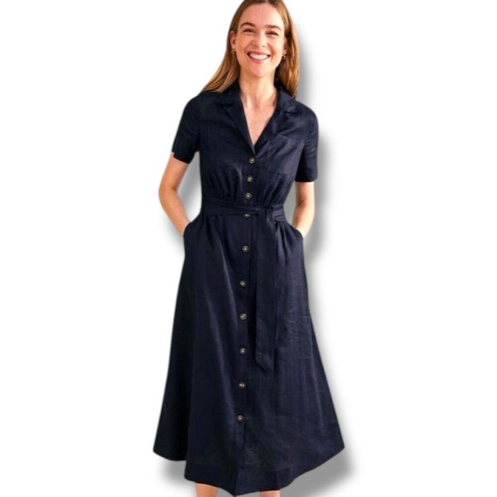 Boden Navy Button-Front Maxi Dress
